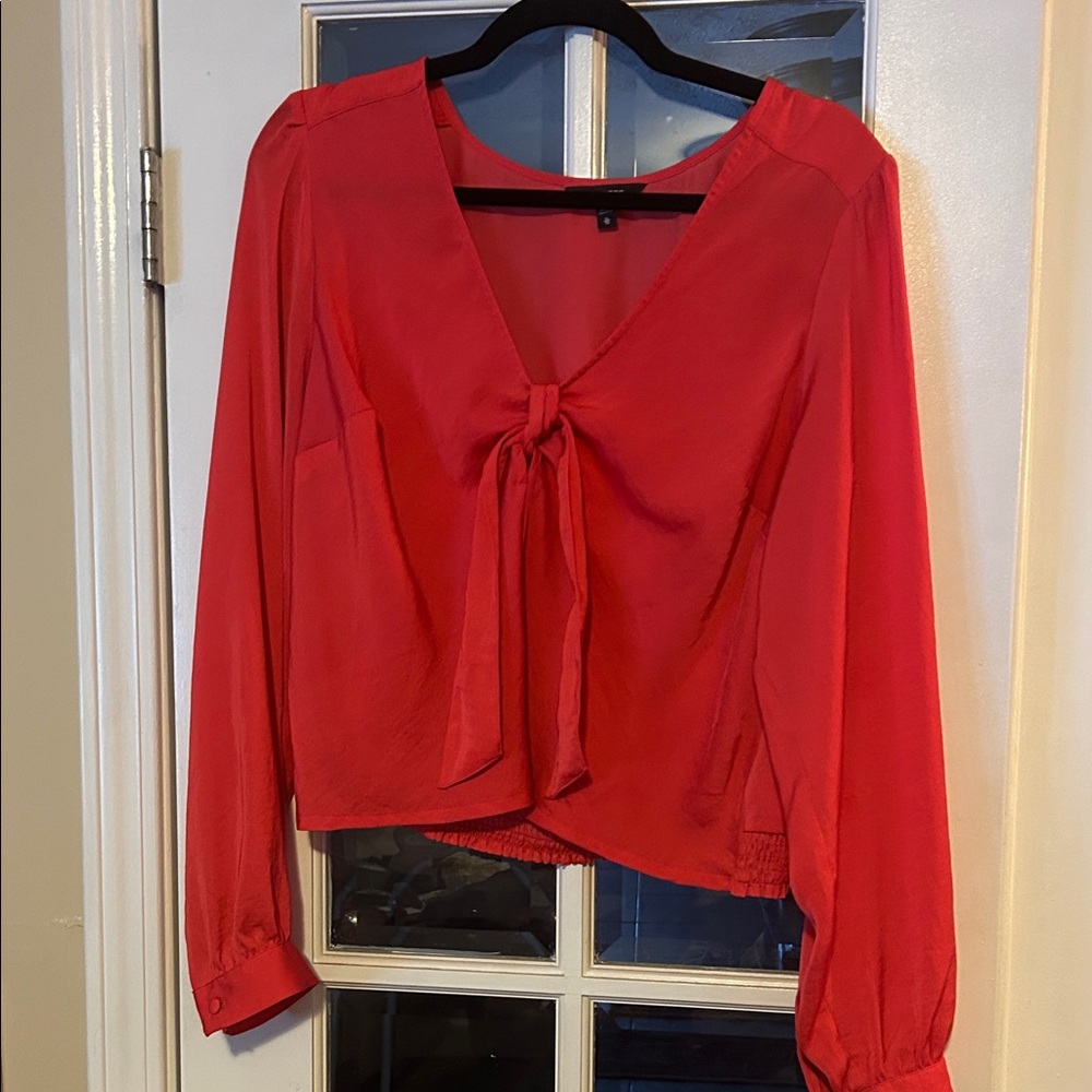 Express Tie-Front Long Sleeve XL Women's Top Beautiful Red Blouse